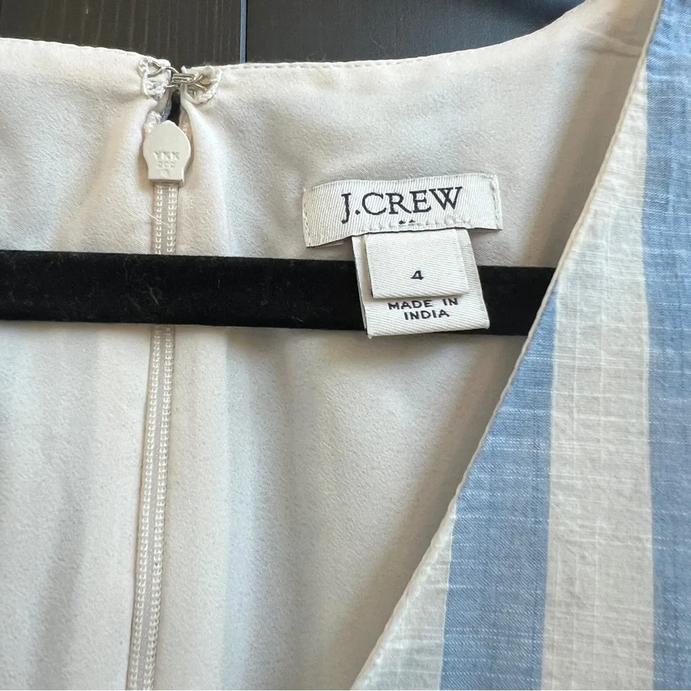 J. Crew Classic Striped Ruffle V-Neck Dress Size 4 Light Blue and Off-White